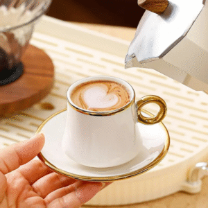White Gold Tea Cups and Saucers, view 1