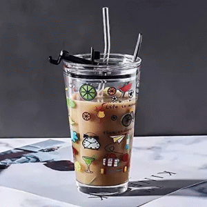 Glass Cups with Lid and Straw, view 3