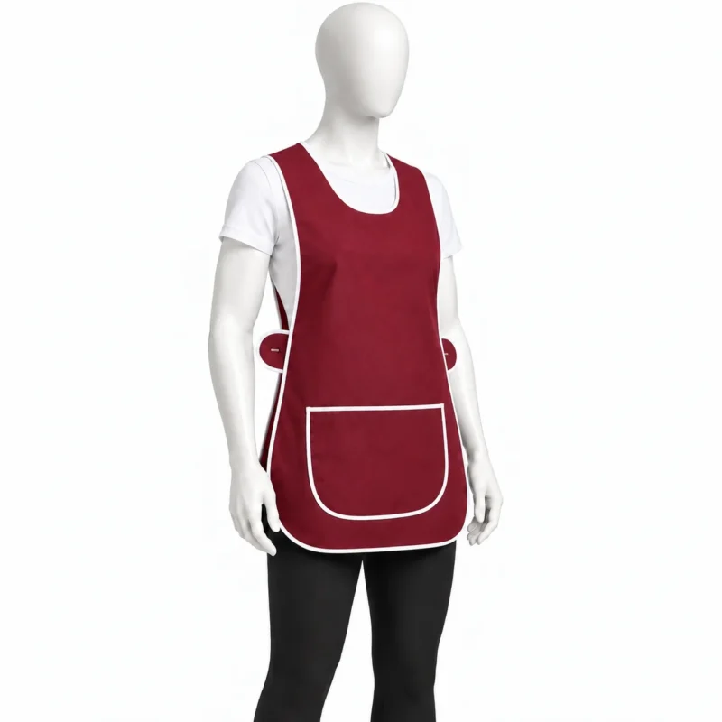 Burgundy Tabard Apron - Burgundy Tabard Apron – Solid Colour Tabard with Front Pocket