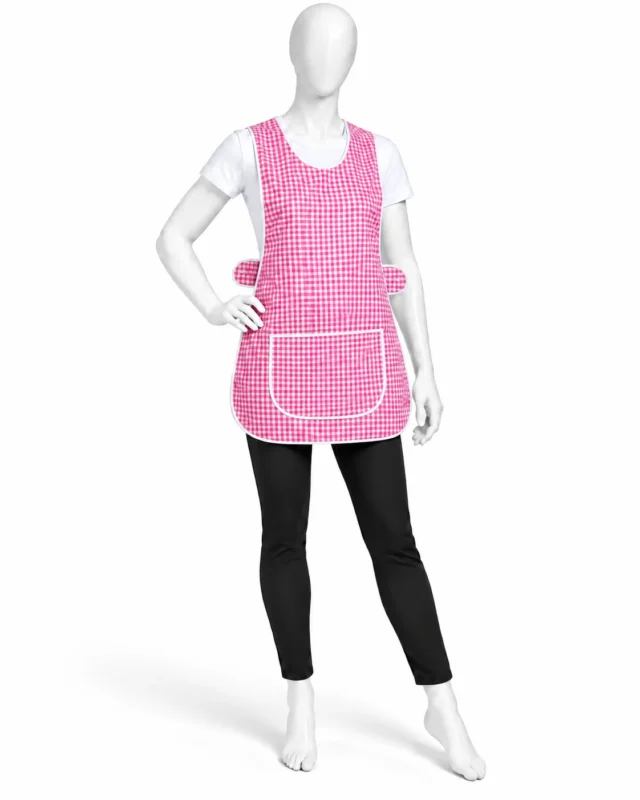 Pink Check Tabard - Pink Check Tabard in Bulk | Wholesale Workwear Aprons (view 2)