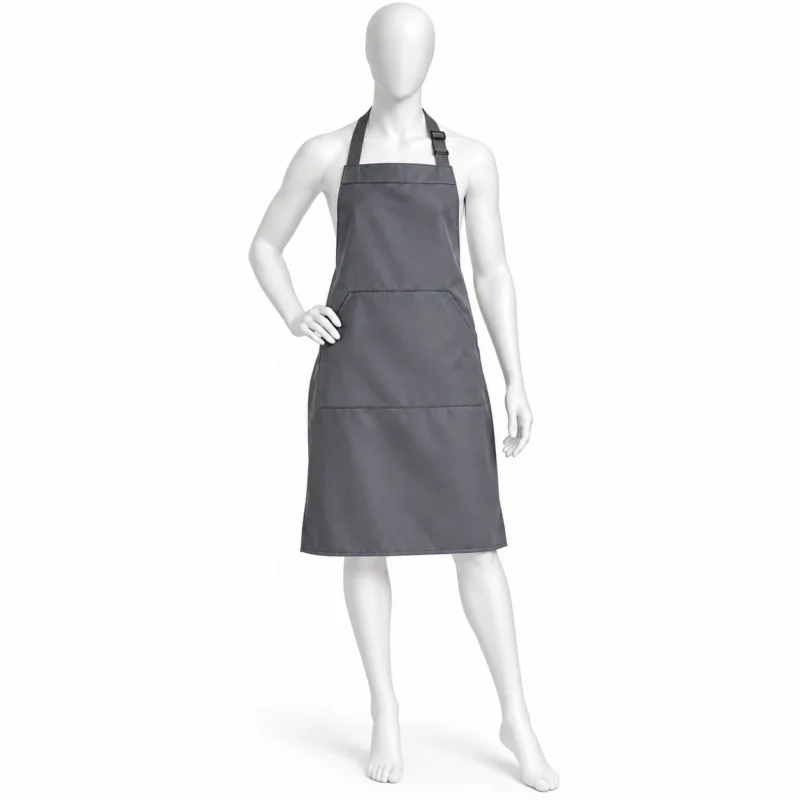 Adjustable Bib Unisex Aprons - Adjustable Bib Unisex Aprons with Two Pockets Dark Grey – Modern & Durable (view 2)