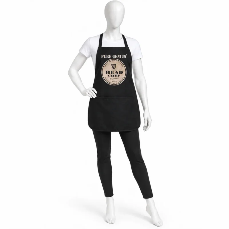 Pure Genius Black Chef Apron - PURE GENIUS Black Chef Apron | Funny Head Chef BBQ Apron (view 2)