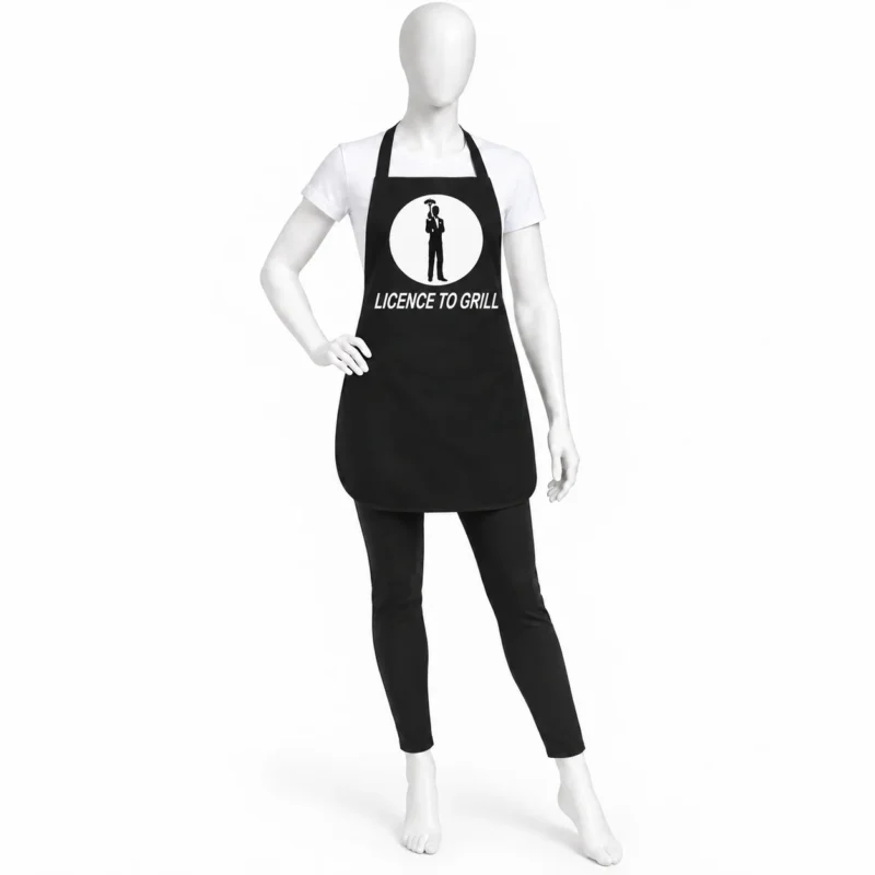 Licence to Grill Black Chef Apron - Licence to Grill Black Chef Apron | Funny BBQ Gift Apron (view 2)