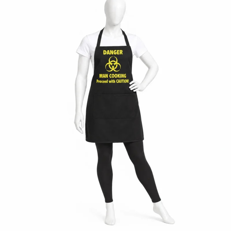 Danger Man Cooking Apron - Danger Man Cooking Apron – Funny Black Chef Apron with Warning Sign (view 2)