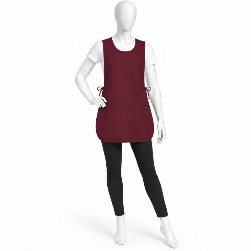 Burgundy Cobbler Apron - Burgundy Cobbler Apron – Durable Work Tabard with Side Ties & Pocket (view 2)