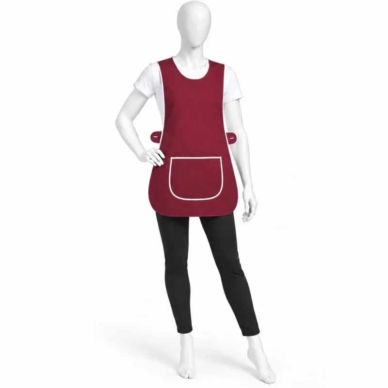 Burgundy Tabard Apron - Burgundy Tabard Apron – Solid Colour Tabard with Front Pocket (view 2)