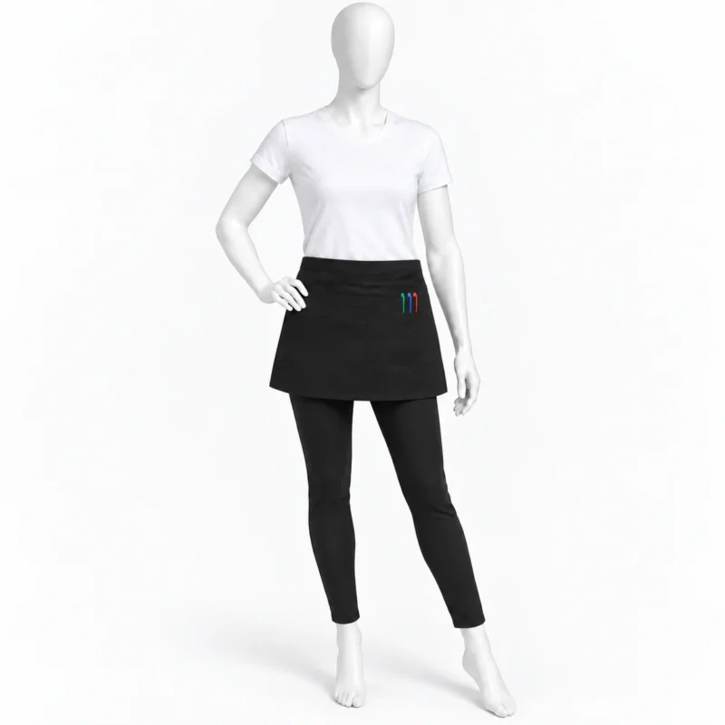 Black Short Waist Pocket Aprons - Black Short Waist Pocket Aprons – Practical Half Aprons for Servers & Staff (view 2)