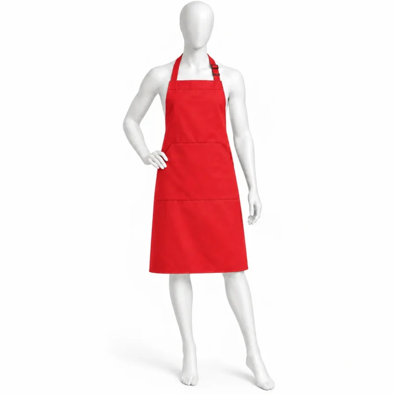 Adjustable Bib Unisex Aprons - Adjustable Bib Unisex Aprons with Two Pockets – Red (view 2)