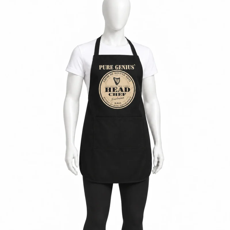 Pure Genius Black Chef Apron - PURE GENIUS Black Chef Apron | Funny Head Chef BBQ Apron (view 3)