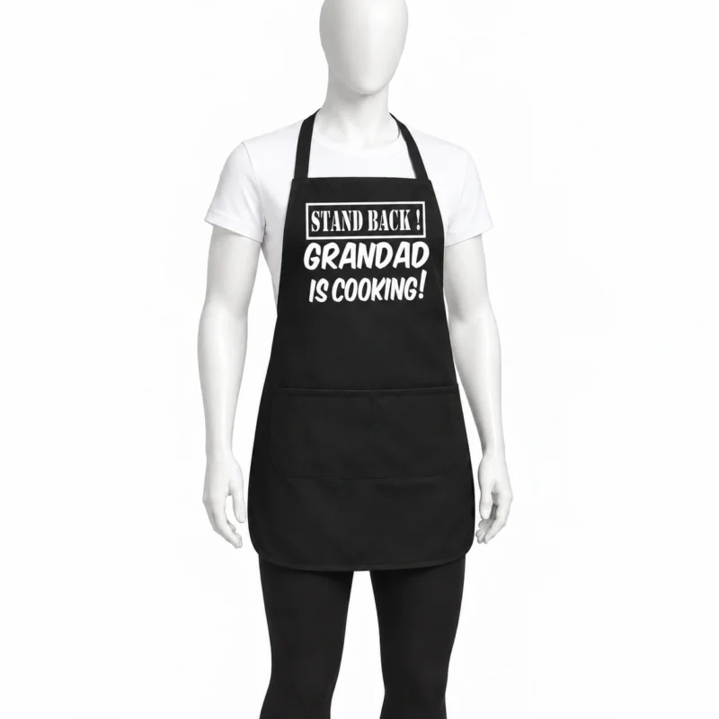 Grandad Is Cooking Black Chef Apron - GRANDAD IS COOKING Black Chef Apron | Funny Grandad Gift (view 3)