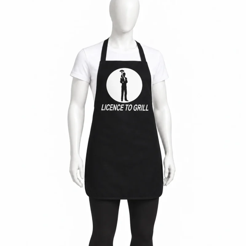 Licence to Grill Black Chef Apron - Licence to Grill Black Chef Apron | Funny BBQ Gift Apron (view 3)