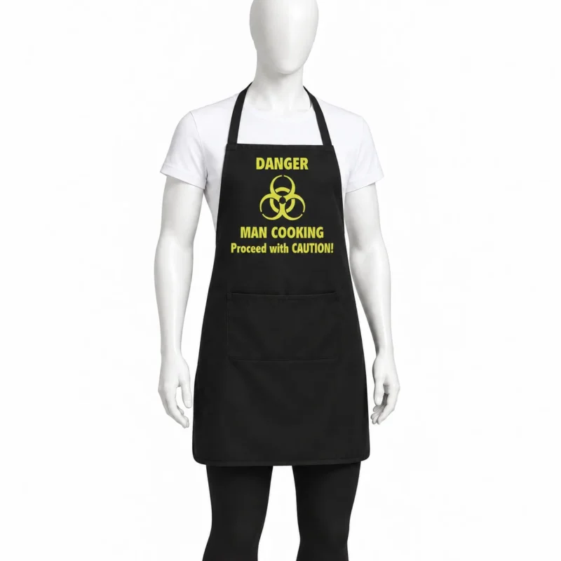 Danger Man Cooking Apron - Danger Man Cooking Apron – Funny Black Chef Apron with Warning Sign (view 3)
