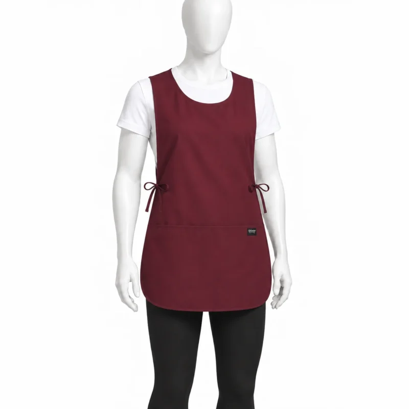 Burgundy Cobbler Apron - Burgundy Cobbler Apron – Durable Work Tabard with Side Ties & Pocket (view 3)