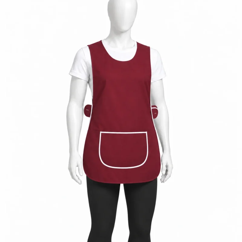 Burgundy Tabard Apron - Burgundy Tabard Apron – Solid Colour Tabard with Front Pocket (view 3)