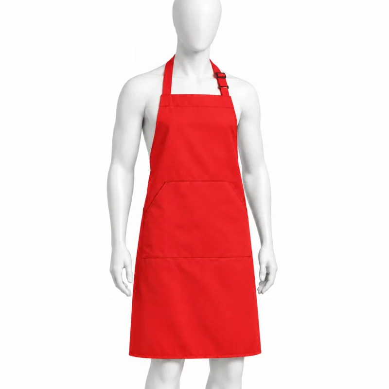 Adjustable Bib Unisex Aprons - Adjustable Bib Unisex Aprons with Two Pockets – Red (view 3)