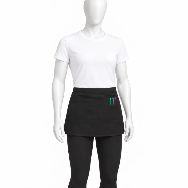 Black Short Waist Pocket Aprons - Black Short Waist Pocket Aprons – Practical Half Aprons for Servers & Staff (view 3)