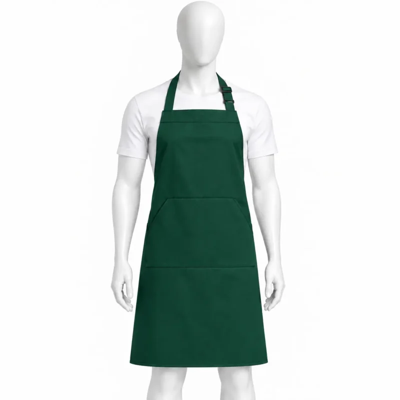 Adjustable Bib Unisex Aprons - Adjustable Bib Unisex Aprons with Two Pockets Dark Green – Classic & Durable (view 3)