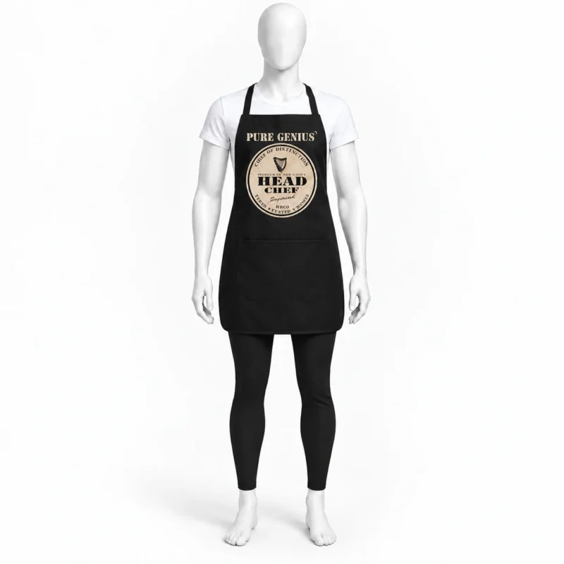 Pure Genius Black Chef Apron - PURE GENIUS Black Chef Apron | Funny Head Chef BBQ Apron (view 4)