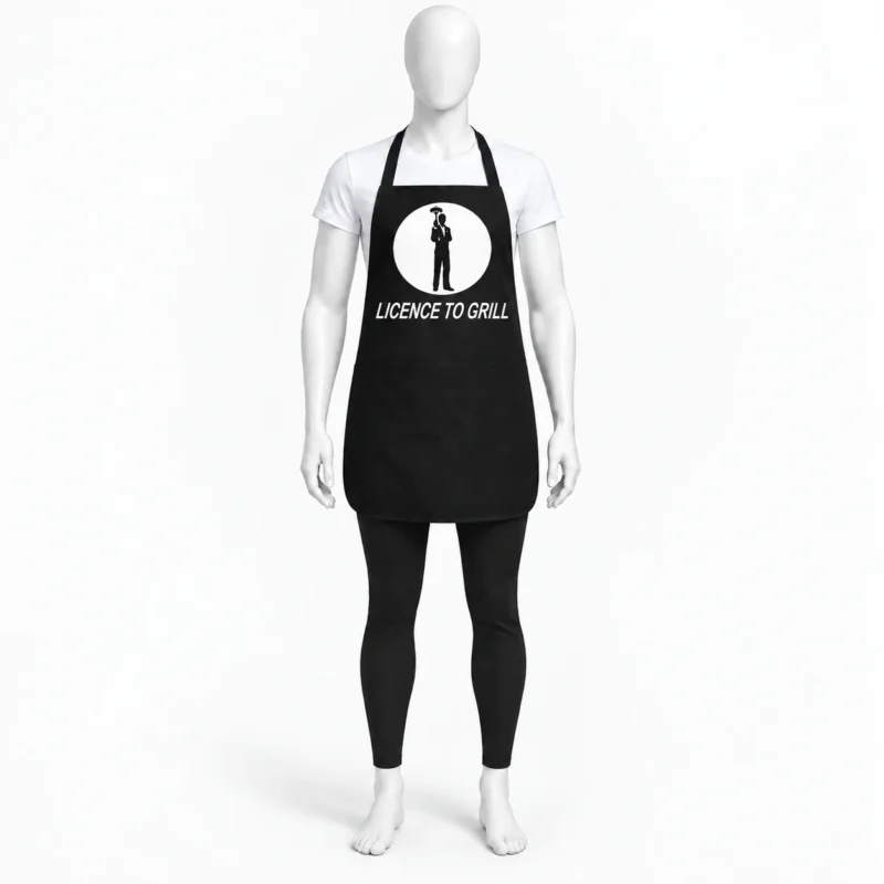 Licence to Grill Black Chef Apron - Licence to Grill Black Chef Apron | Funny BBQ Gift Apron (view 4)