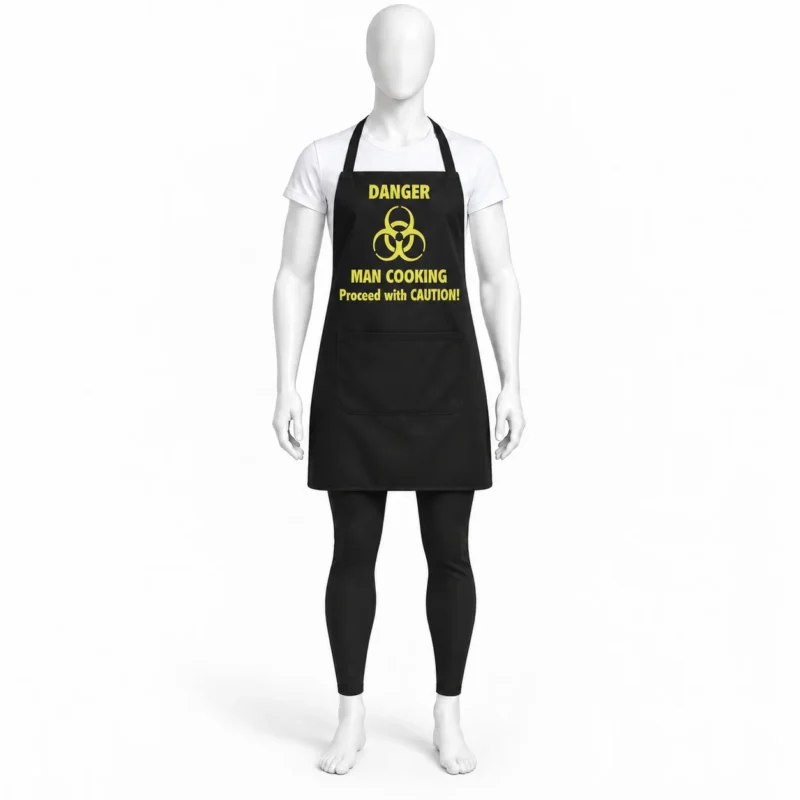 Danger Man Cooking Apron - Danger Man Cooking Apron – Funny Black Chef Apron with Warning Sign (view 4)