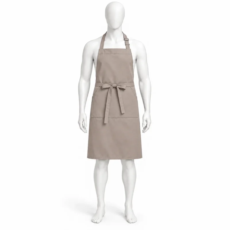 Adjustable Bib Unisex Aprons - Adjustable Bib Unisex Aprons with Two Pockets Latte – Neutral & Durable (view 4)