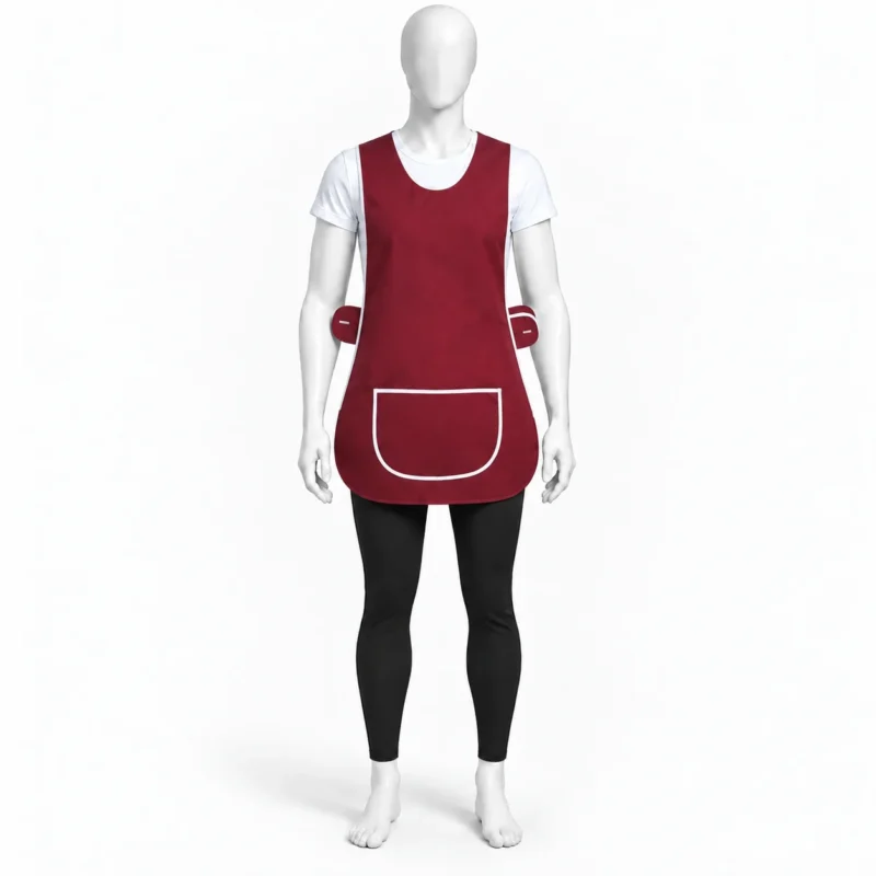 Burgundy Tabard Apron - Burgundy Tabard Apron – Solid Colour Tabard with Front Pocket (view 4)