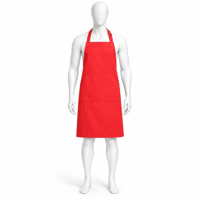 Adjustable Bib Unisex Aprons - Adjustable Bib Unisex Aprons with Two Pockets – Red (view 4)