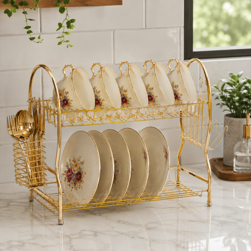 2 Tier Stainless Steel Rack - 2 Tier Stainless Steel Rack Gold Kitchen Counter Organizer | Premium 2 Shelf Storage Rack (view 3)
