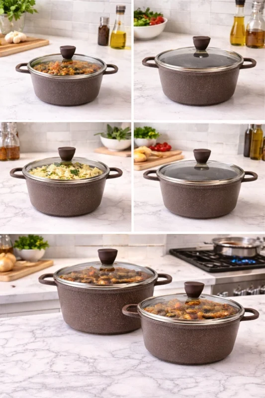 Non-Stick Marble Cookware Set - Luxury 5-Piece Non-Stick Marble Cookware Set Induction Gas Electric Pots & Pans (view 4)