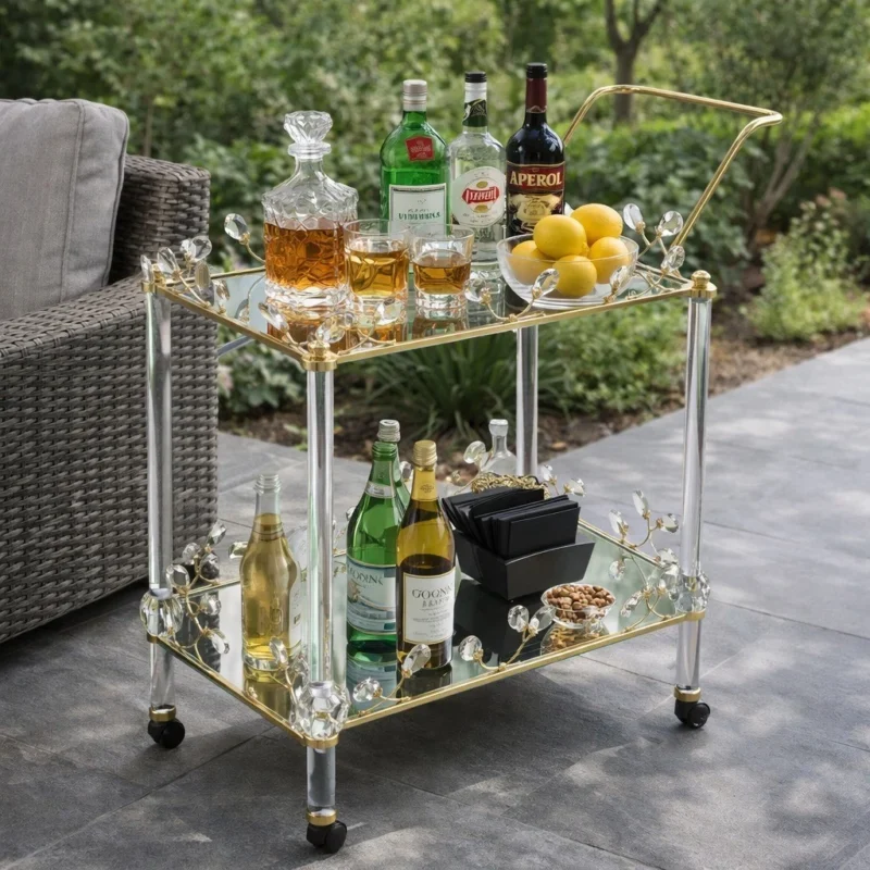gold bar cart trolley - Luxury Gold Bar Cart Trolley 3 Tier Mirrored Drinks Cart (view 2)