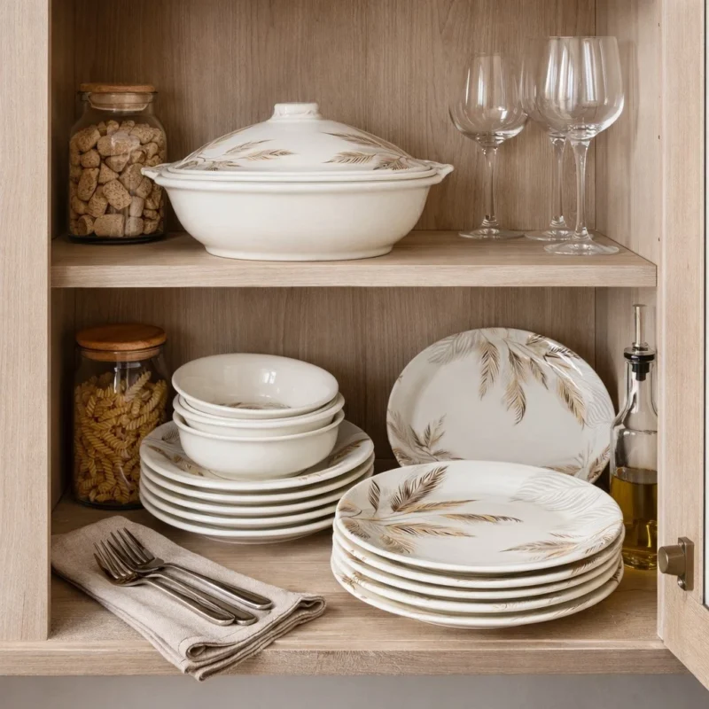 27PCS Melamine Dinnerware Set - Luxury 27PCS Melamine Dinnerware Set Feather Pattern Plates Bowls Serving Dishes Set (view 4)