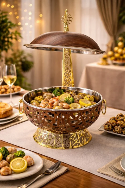 8L Chafing Dish Buffet Server - Luxury 8L Chafing Dish Buffet Server Gold Brown Food Warmer Catering Set with Lid (view 3)