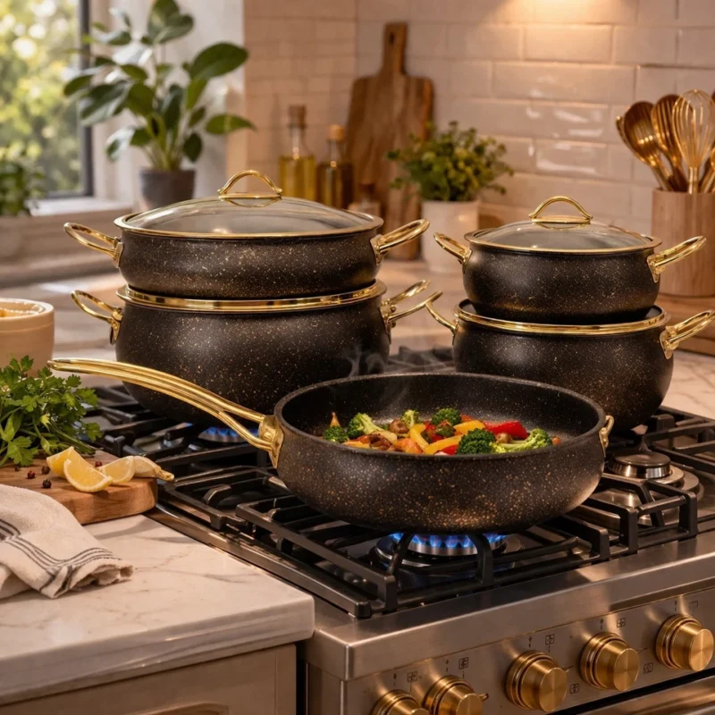9 piece cookware set - Premium 9 Piece Cookware Set Non Stick with Glass Lids (view 3)