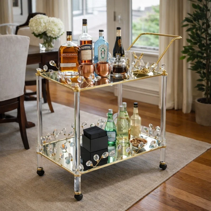 gold bar cart trolley - Luxury Gold Bar Cart Trolley 3 Tier Mirrored Drinks Cart (view 4)