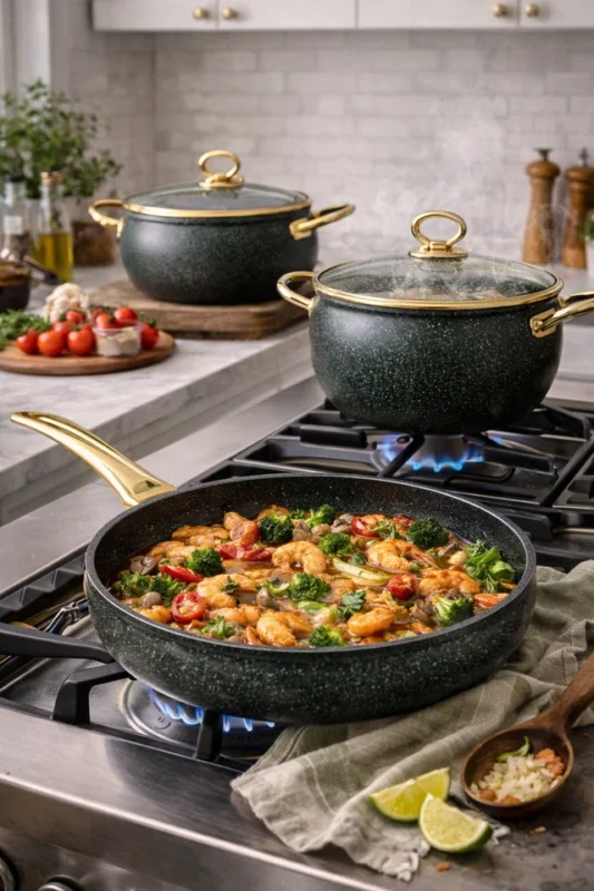 9 piece non stick cookware set - Premium 9 Piece Non Stick Cookware Set Induction Pots (view 3)