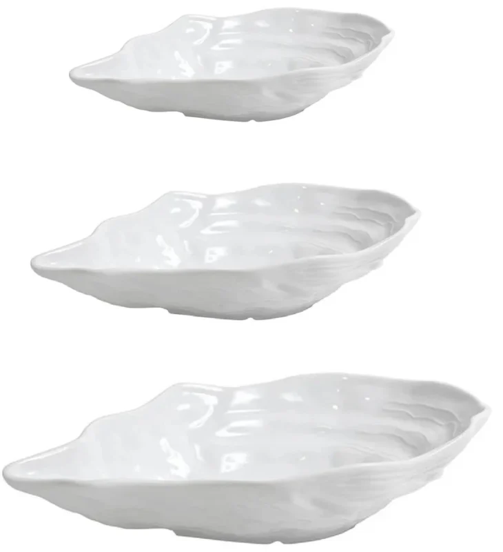 Elegant Oyster Serving Bowls Set - Luxury Elegant Oyster Serving Bowls Set of 3 – White Ceramic Seafood Serving Dish Plates (view 2)