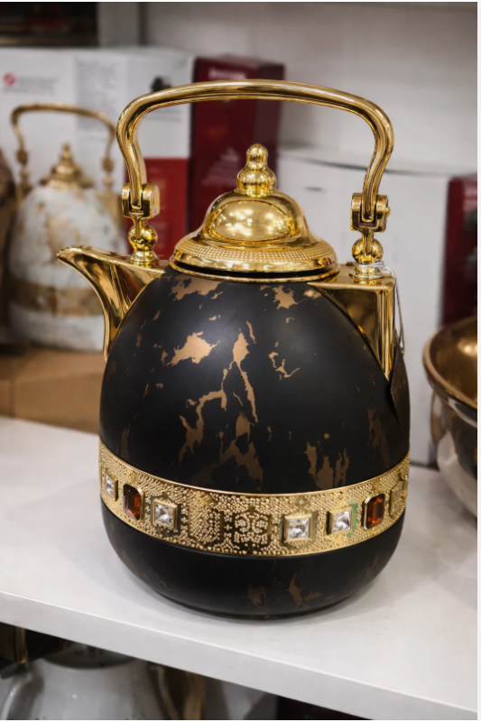 Luxury Floral Teapot Kettle - Luxury Floral Teapot Kettle Black Gold Retro Chai Carafe Elegant Tea Serving Pot (view 4)