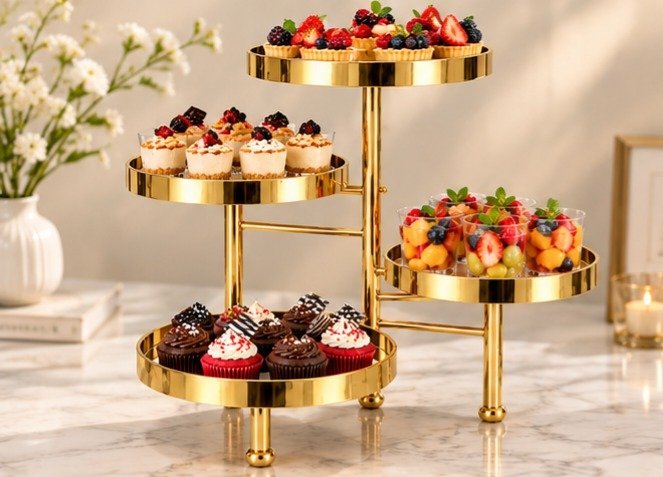 Gold 4-Tier Cake Stand - Gold 4-Tier Cake Stand – 36cm Wedding Dessert Display