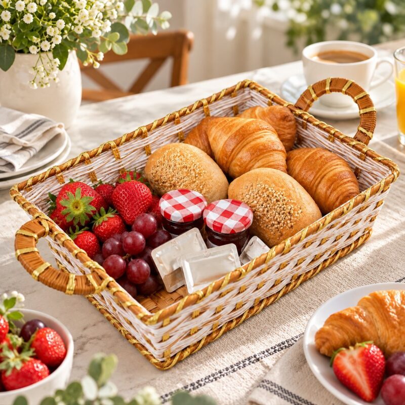 Rectangular Woven Baskets - Rectangular Woven Baskets Set of 3 with Handles | Storage Trays (view 3)