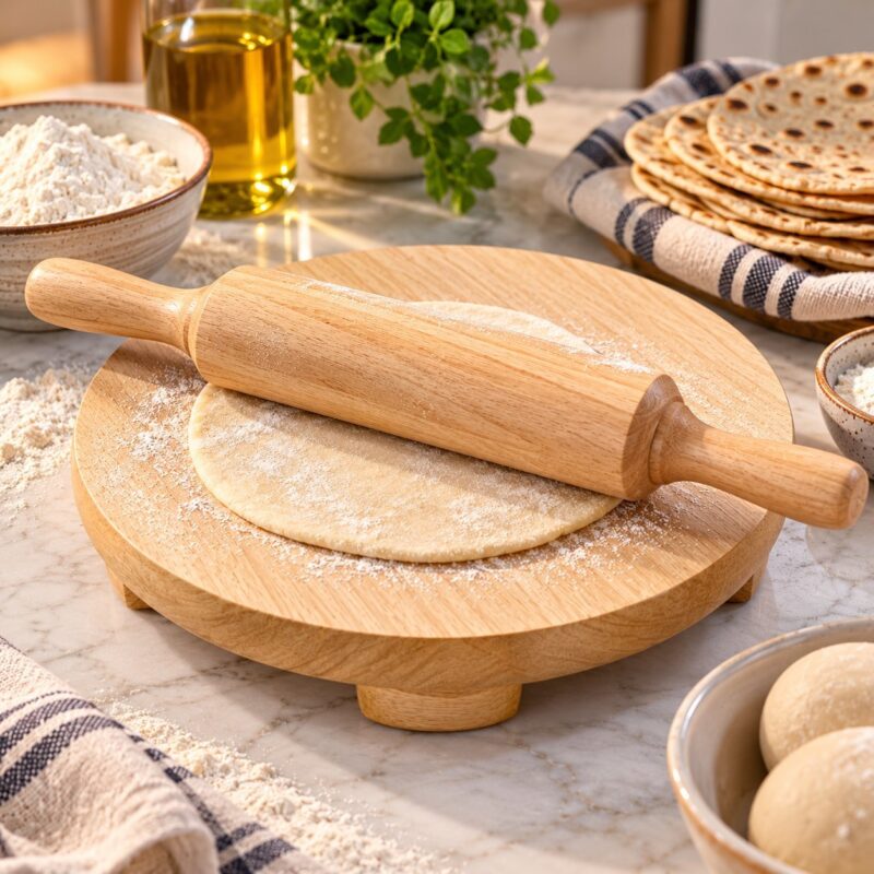 Wooden Rolling Pin Set - Wooden Rolling Pin Set with Roti Board | Chakla Belan (view 3)
