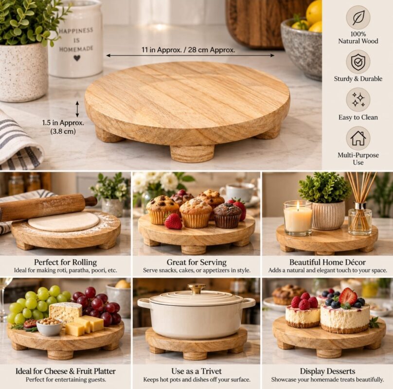 Wooden Rolling Pin Set - Wooden Rolling Pin Set with Roti Board | Chakla Belan (view 4)