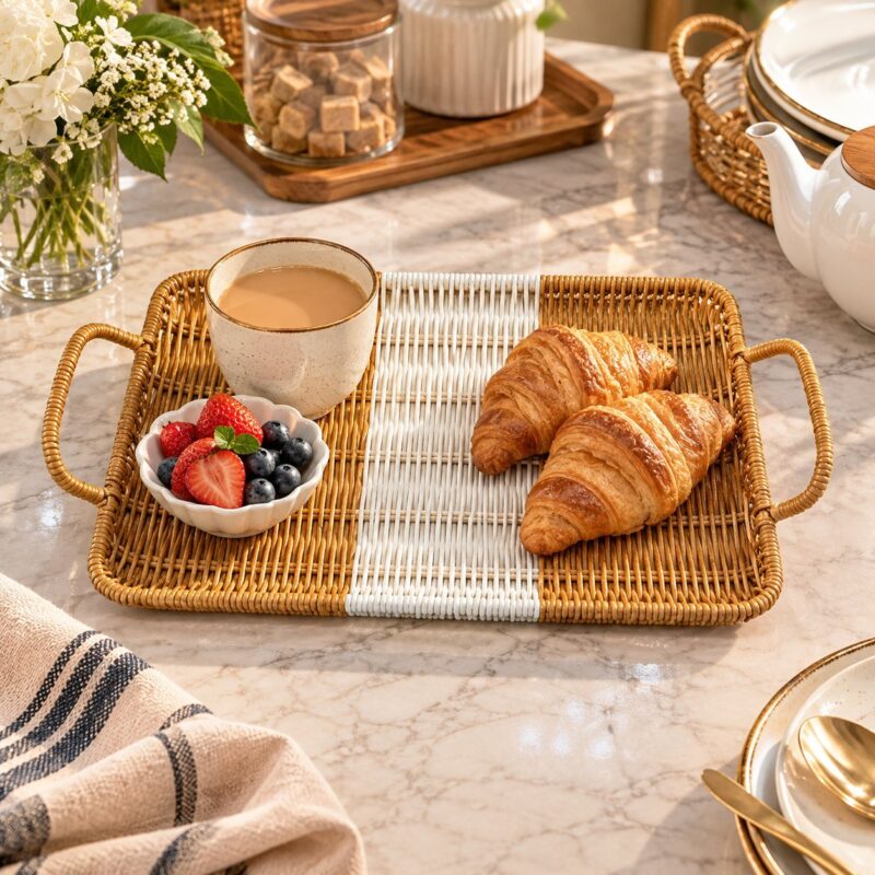 Woven Rattan Serving Trays - Woven Rattan Serving Trays Set of 3 | Decorative Food Trays (view 2)