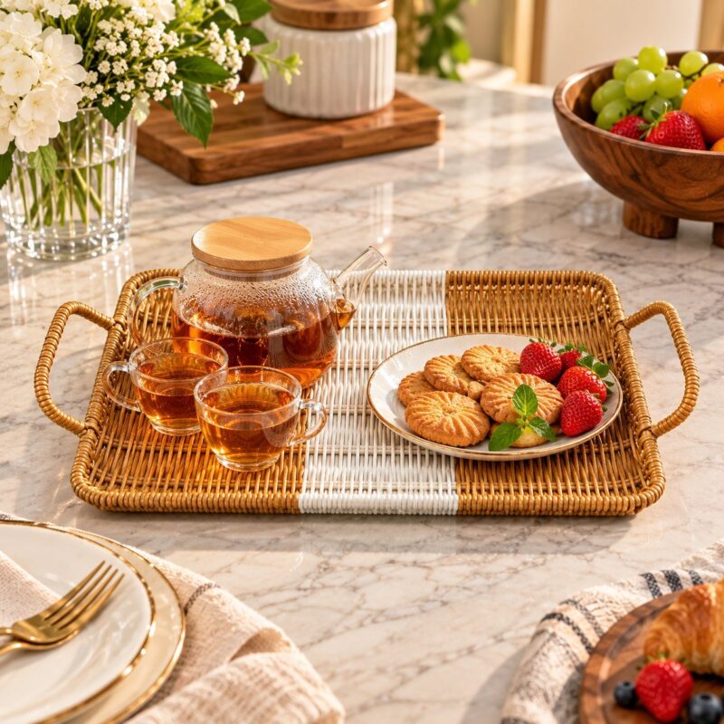 Woven Rattan Serving Trays - Woven Rattan Serving Trays Set of 3 | Decorative Food Trays (view 3)