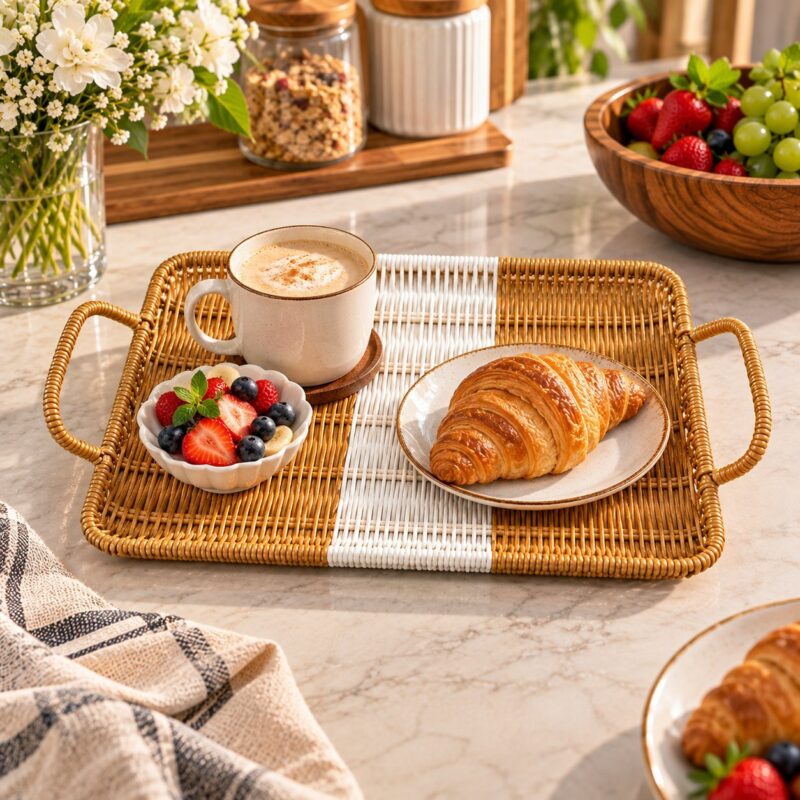 Woven Rattan Serving Trays - Woven Rattan Serving Trays Set of 3 | Decorative Food Trays (view 4)
