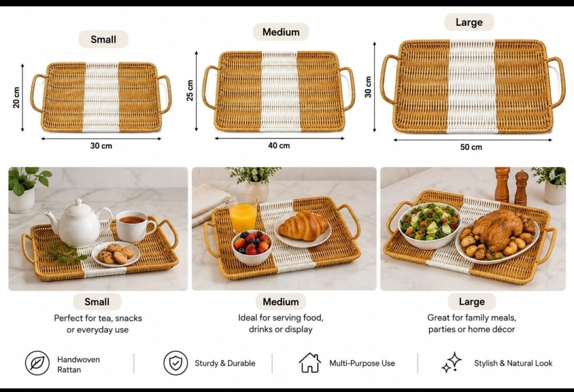 Woven Rattan Serving Trays - Woven Rattan Serving Trays Set of 3 | Decorative Food Trays