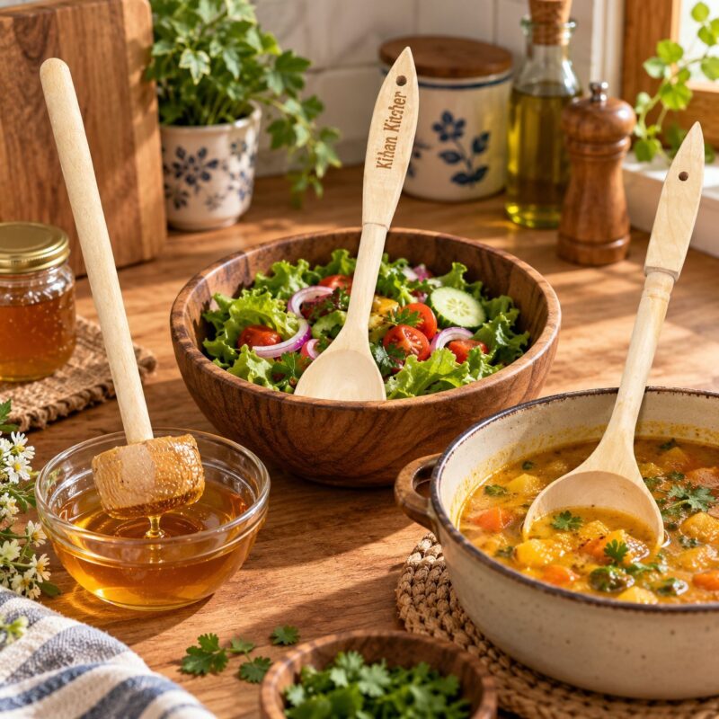 Wooden Cooking Spoons - Wooden Cooking Spoons Set of 2 – Natural Kitchen Utensils (view 3)