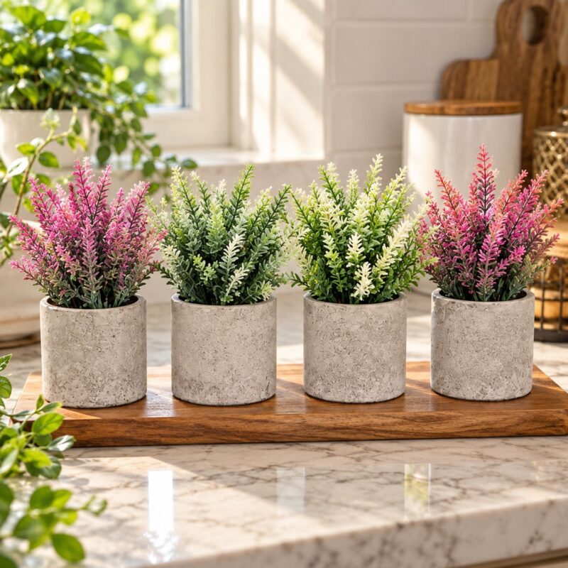 Clay Matte Plant Pots - Set of 4 Clay Matte Plant Pots Plastic arificail plants  – Ribbed Decorative Indoor Planters for Home, Office, Bedroom, Kitchen and Tabletop Décor (view 2)