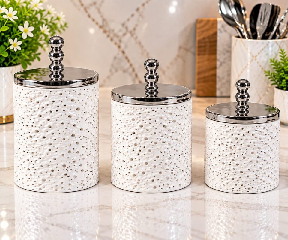 Acrylic Kitchen Storage Jars - Acrylic Kitchen Storage Jars Set of 3 – White Canisters with Silver Lids