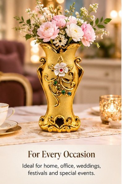 ceramic vase set of 3 - Ceramic vase Set of 3 – Premium Luxury Gold Embossed Decorative vase Height 24cm/width 10cm medium (view 4)