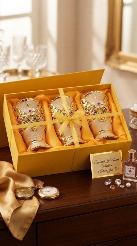 Ceramic Vase Set of 3 - Ceramic vase  Set of 3 – Premium Luxury Gold Embossed Decorative vase  Height 26.7cm/width 11.2cm large (view 3)